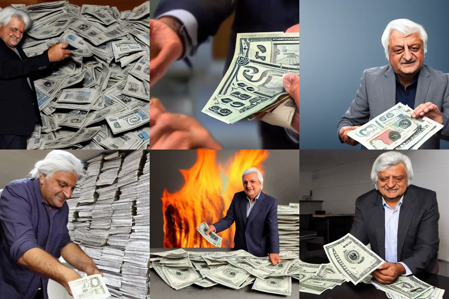 Prompt: Hasso Plattner burning bank notes