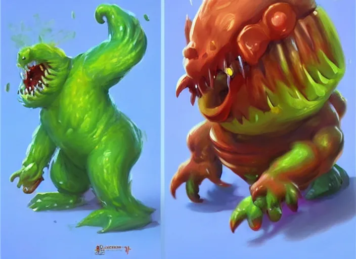 Image similar to concept art of candy monsters, oil painting by Jama Jurabaev, extremely detailed, brush hard, artstation, for AAA game, high quality