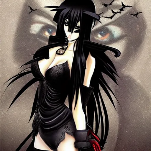 Prompt: Beautiful goth anime girl in style of vampire hunter d