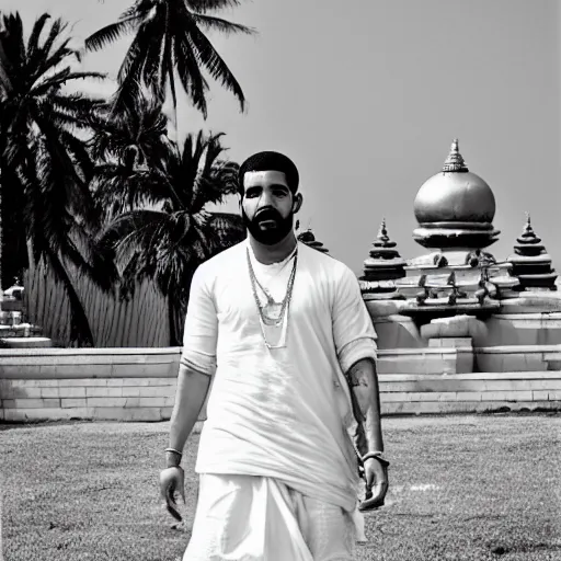 Prompt: drake, hindu temple in background, photograph