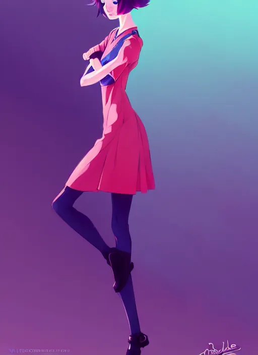 Image similar to female character inspired by 9 0's fashion and by madeline from celeste, art by rossdraws, wlop, ilya kuvshinov and makoto shinkai