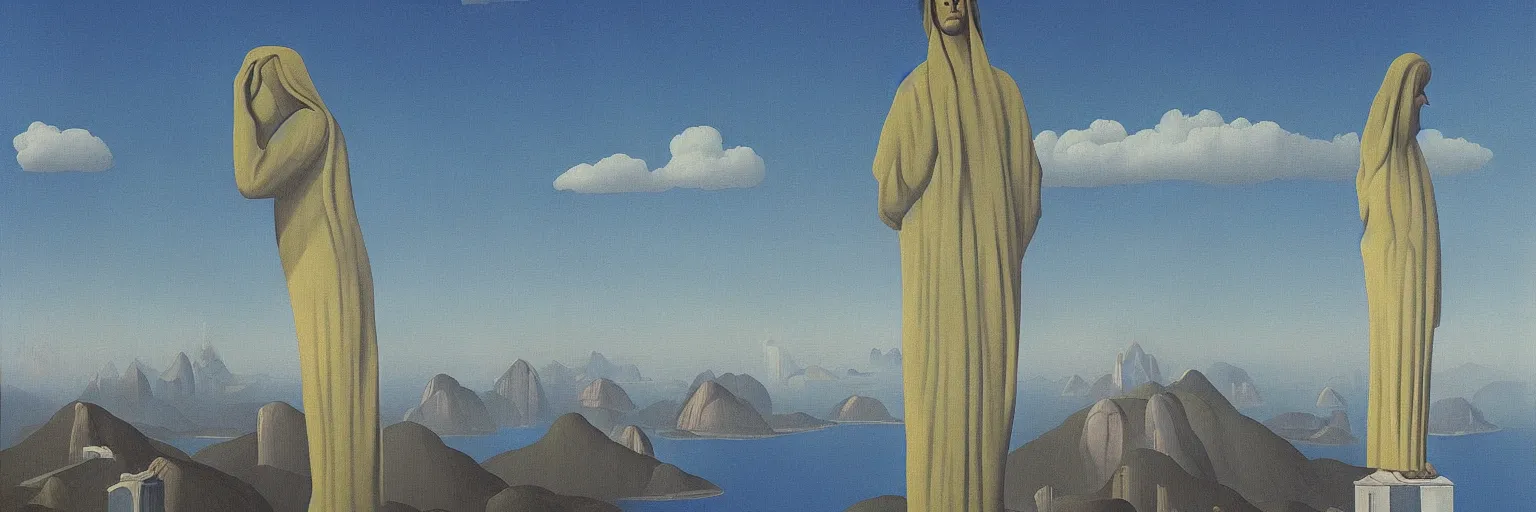 Image similar to cristo redentor rio painting magritte