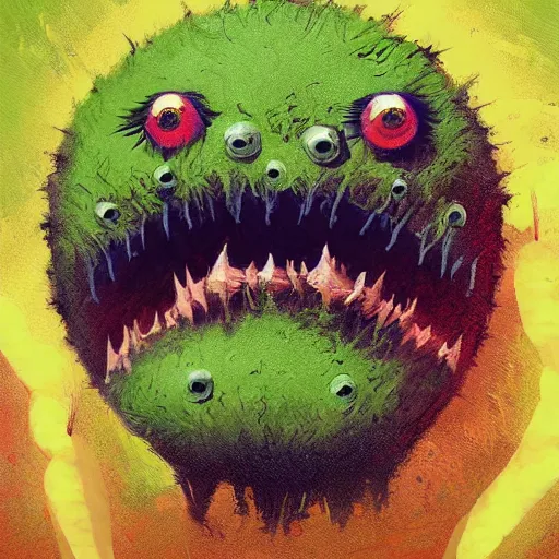 Image similar to a tennis ball monster, digital art, fantasy, magic, trending on artstation, ultra detailed, professional illustration by Basil Gogos