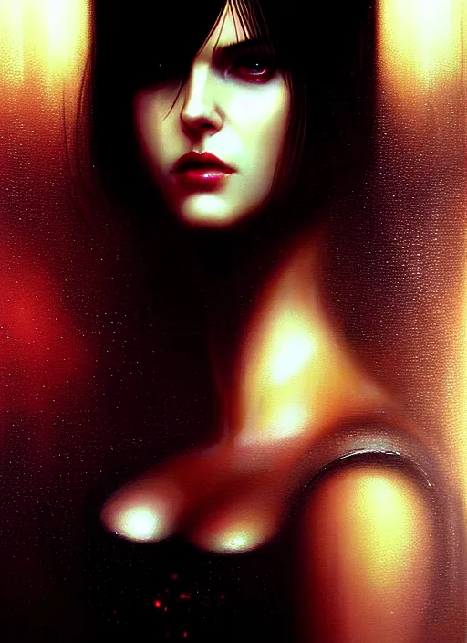 Image similar to ! dream hyper realistic portrait gorgeous, beautiful rachael rosen from blade runner set in modern times, by greg rutkowski, scott m fischer, artgerm, loish, slight glow, atmospheric, anne stokes, alexandros pyromallis,