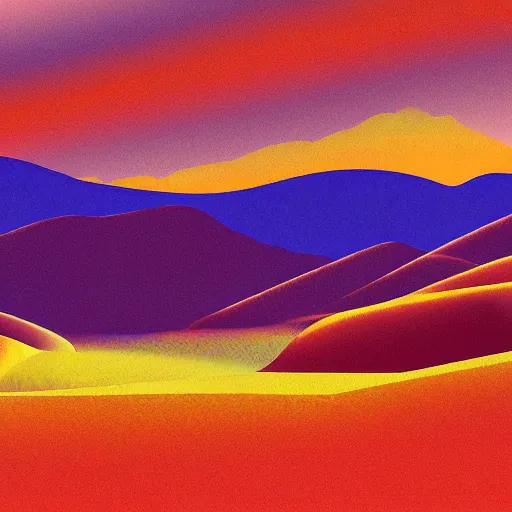 Prompt: a beautiful landscape of a vast desert with mountains and hills in a cubo - futurism style, digital art