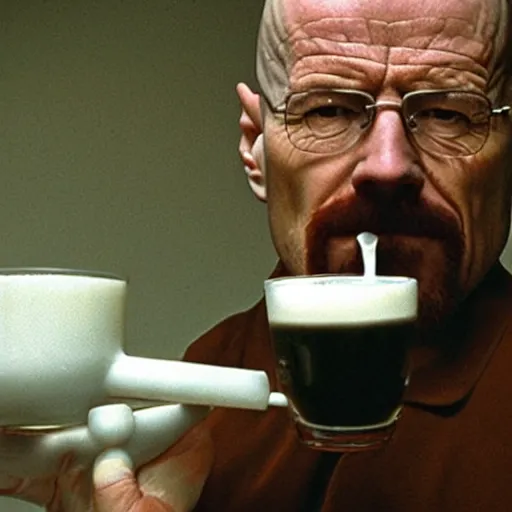 Image similar to walter white drinking milk