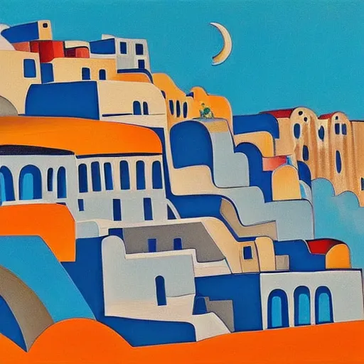 Prompt: cubism art print painting of Santorini, by Andre Baldet, trending on Saatchi Art, trending on Society6, high definition,