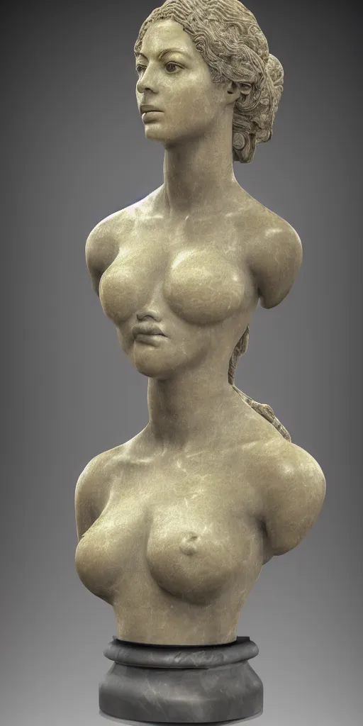 Image similar to detailed photo of ancient marble bust of beyonce, headshot, photorealism, intricate detail, museum diffuse lighting