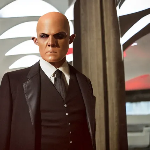 Prompt: Charlie Chaplan as Agent 47 in 'Hitman'