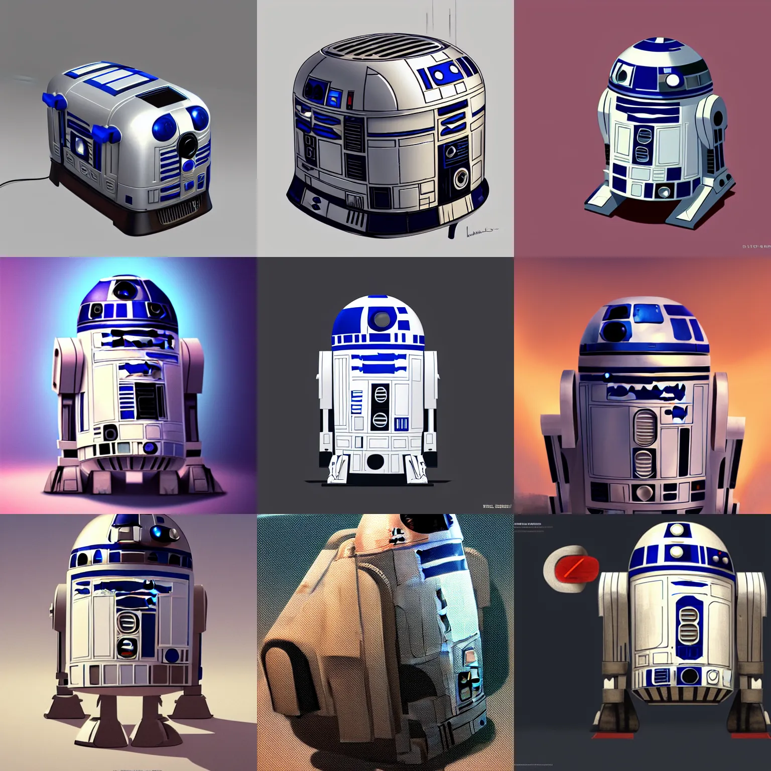 Prompt: toaster in the style of r2d2, concept art by Neil Blevins, masterpiece, highly detailed and ultra realistic, trending on artstation, cgstudio