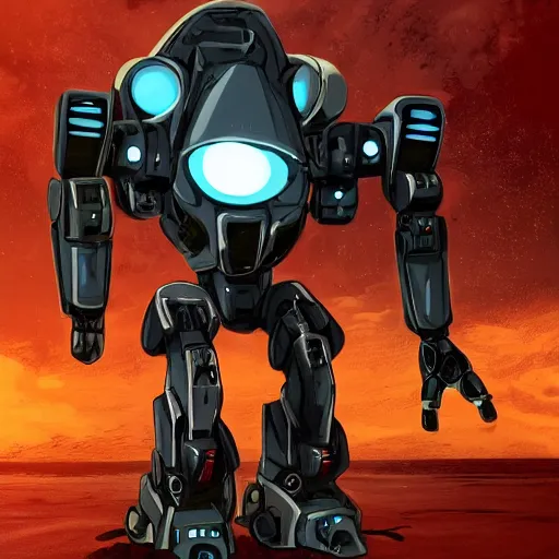 Image similar to a _ full _ body _ shot _ of _ an _ imposing _ cyborg mecha gorrila modeled _ after _ a _ futuristic solar punk technology mecha suit _ with _ glowing _ eyes _ with _ glowing _ eyes _ looking _ into _ the _ camera _ android _ cyborgglowin - h _ 6 4 0