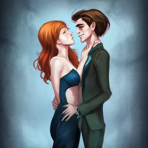 Image similar to He always knew she was the one :: dapper man handsome with beautiful hair and brown eyes, a smile to take your breath away. Cute and mine from the first meeting until the end of time :: in the art style of Charlie Bowater and Gabrielle Ragus :: hd - H 960