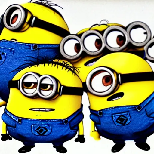 Image similar to a crayon drawing of minions from minions