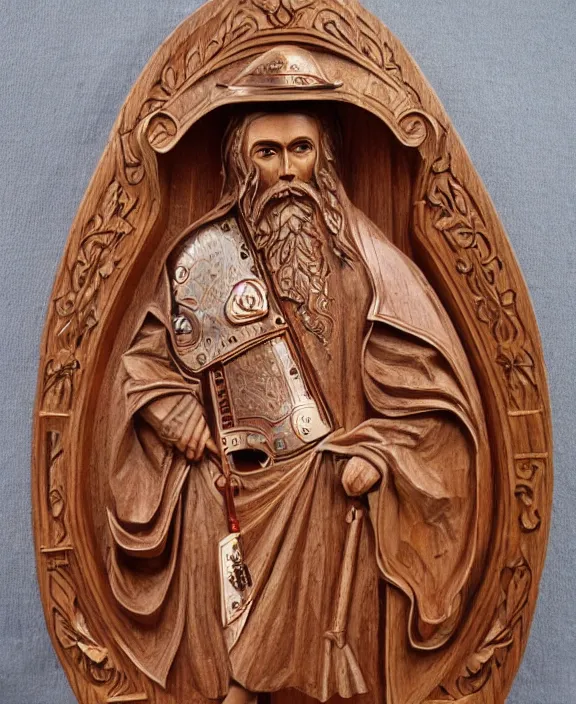 Image similar to orthodox wood carving of a paladin