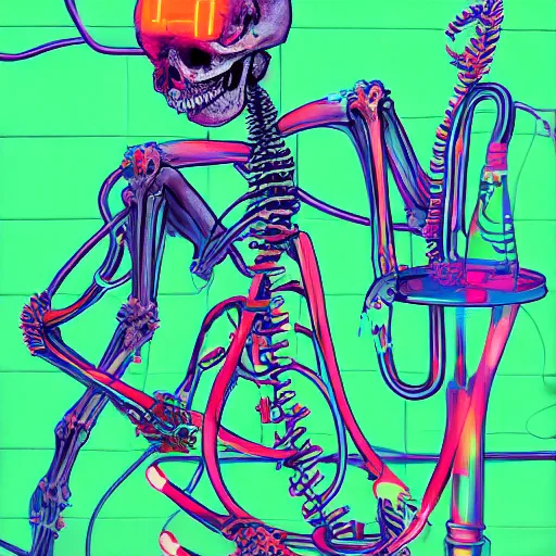 Prompt: neon skeleton, synthwave by james jean