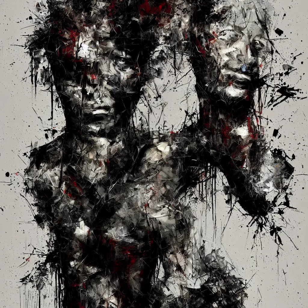 Image similar to full body shot dark man sociopath white background abstract expressionism quality render unreal engine 5 oil painting 3 d by russ mills