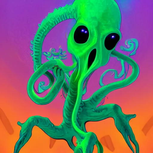 Prompt: friendly cthullu, high quality, digital art, trending on artstation, happy, colourful, centered, smooth