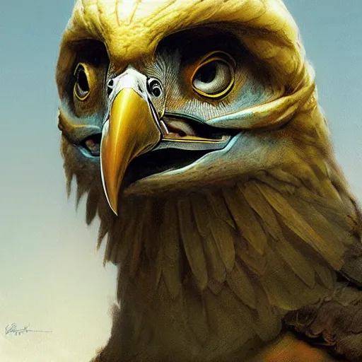 Image similar to head and shoulders portrait of a male aarakocra anthropomorphic eagle, d & d, fantasy, greg rutkowski, frank frazetta, alexandre chaudret, boris vallejo, michael whelan, miro petrov, hr giger, magali villeneuve, donato giancola