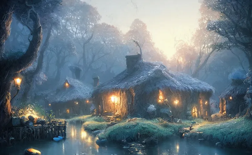 Image similar to a beautiful photo the smurfs village, hyper realistic, natural light, concept art, by greg rutkowski, cozy atmospheric and cinematic lighting