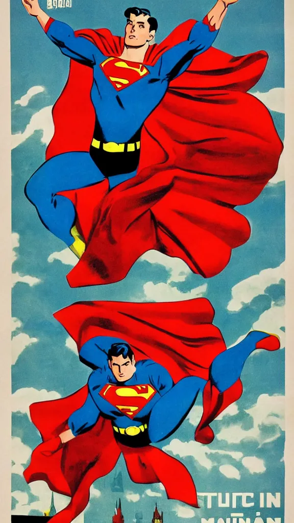 Prompt: superman soviet union propaganda poster 1 9 4 0