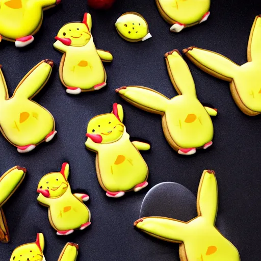 Prompt: hyperrealistic photo of pikachu shaped cookies