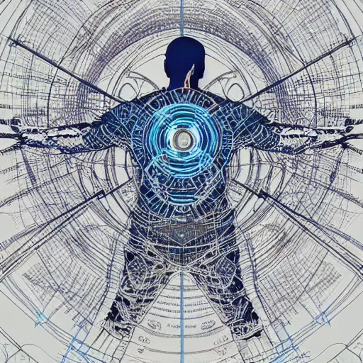 Prompt: a mechanical bird in the matrix contemplating the data science wired mandala, illustration by yoji shinkawa and james jean