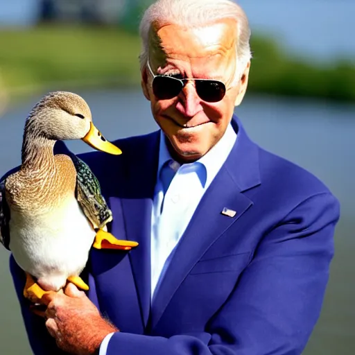 Image similar to Joe Biden holding a mallard duck