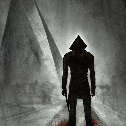 Prompt: pyramid head from silent hill in resident evil, artstation hall of fame gallery, editors choice, #1 digital painting of all time, most beautiful image ever created, emotionally evocative, greatest art ever made, lifetime achievement magnum opus masterpiece, the most amazing breathtaking image with the deepest message ever painted, a thing of beauty beyond imagination or words