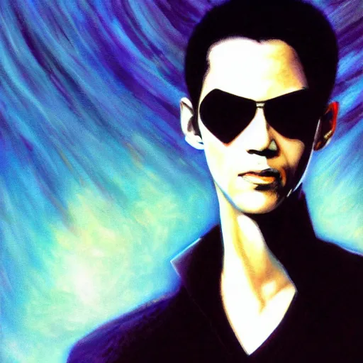 Image similar to Neo from Matrix, artwork by Bob Ross, deviantart contest winner,