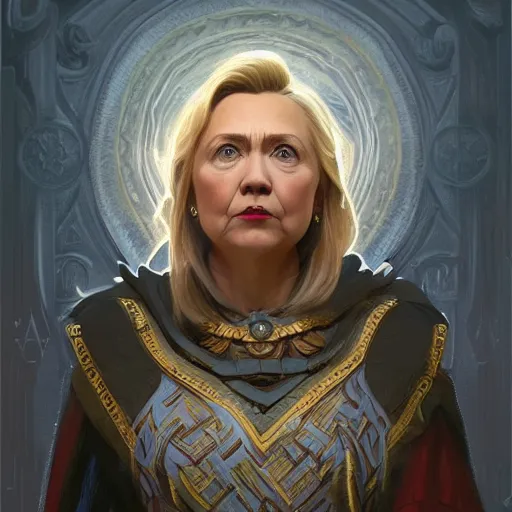 Prompt: hilary clinton as odin, intricate, elegant, highly detailed, digital painting, artstation, concept art, matte, illustration, hearthstone, art by artgerm and greg rutkowski and alphonse mucha, simon stalenhag, hyperreal