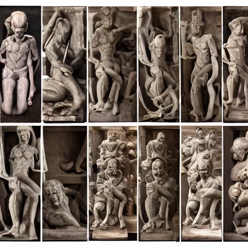 Prompt: evil souls being sculptured by slave renaissance artisans, advanced, fantastic reality, 8 k resolution