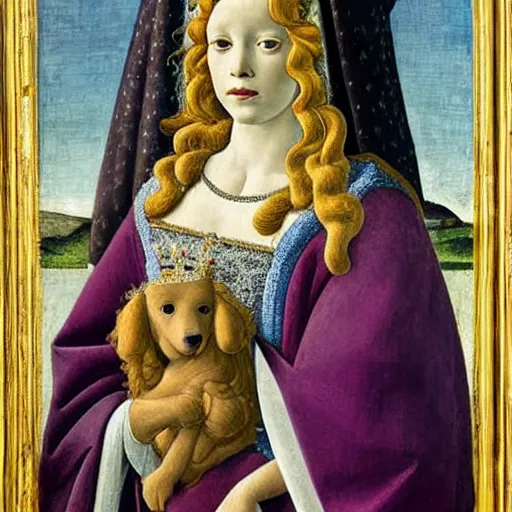 Prompt: portrait of a white poodle as an italian queen, painting by botticelli, 1 4 0 0