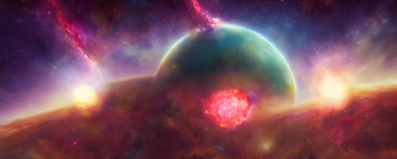 Image similar to outer solarsystem gas planet face of god nebula, [ cinematic, detailed, epic, widescreen, opening, establishing, mattepainting, photorealistic, 4 k, octane render, art by paul lehr ]