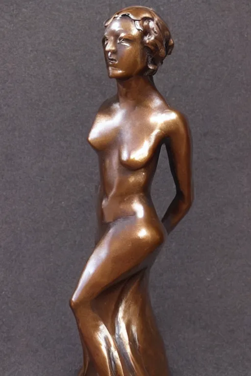 Image similar to beautiful woman as a bronze sculpture,, single head, no double head,
