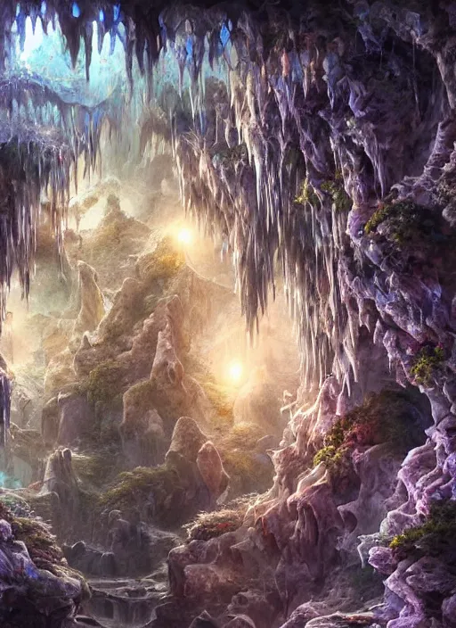 Prompt: photo of magical crystal cave, realistic, sharp focus, 8 k high definition, insanely detailed, intricate, elegant, art by stanley lau and artgerm