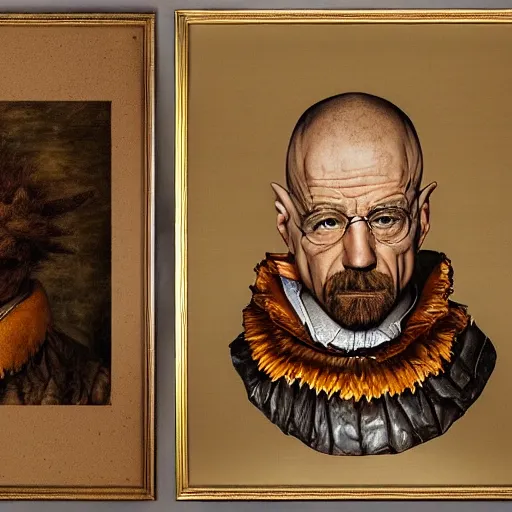 Image similar to giuseppe arcimboldo, walter white, full body shot, studio lightning