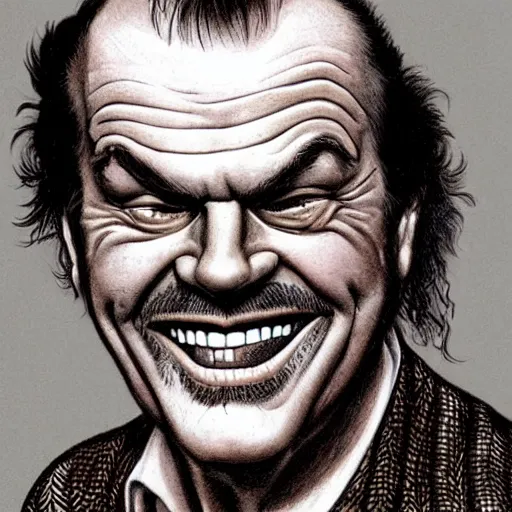 Image similar to a portrait of Jack Nicholson drawn by Robert Crumb