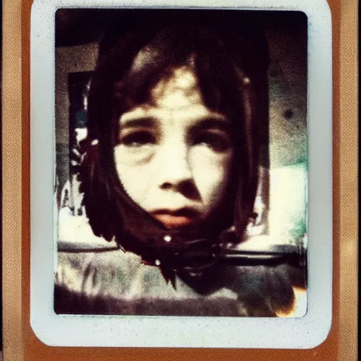 Prompt: last selfie on earth, polaroid, scratch and dust