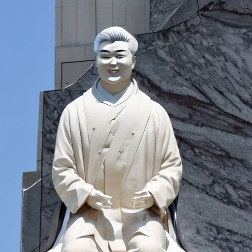 Prompt: Korean characters on a marble statue of Kim Jong-In