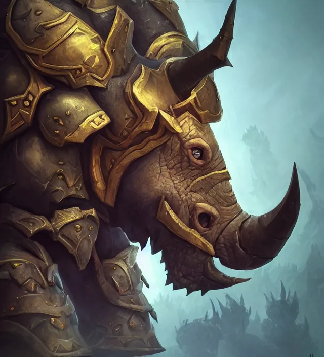 Prompt: “a well rendered anthropomorphic rhinoceros portrait, world of Warcraft armor, subject in the center of the frame, rule of thirds, golden ratio, elegant, digital painting, octane 4k render, zbrush, hyperrealistic, artstation, concept art, smooth, sharp focus, illustration from World of Warcraft by Ruan Jia and Mandy Jurgens and Artgerm and William-Adolphe Bouguerea”