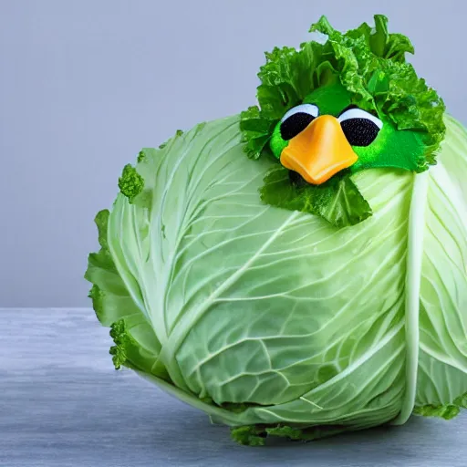 Image similar to a cabbage dressed as a duck