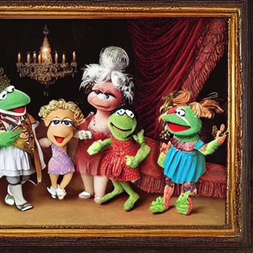 Image similar to muppet babies during the baroque era, highly detailed, color restoration, high - res