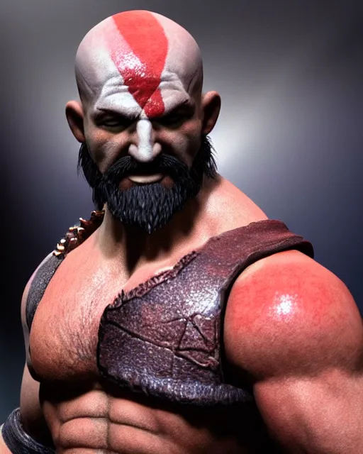 Image similar to kratos as a muppet. highly detailed felt. hyper real photo. 4 k.