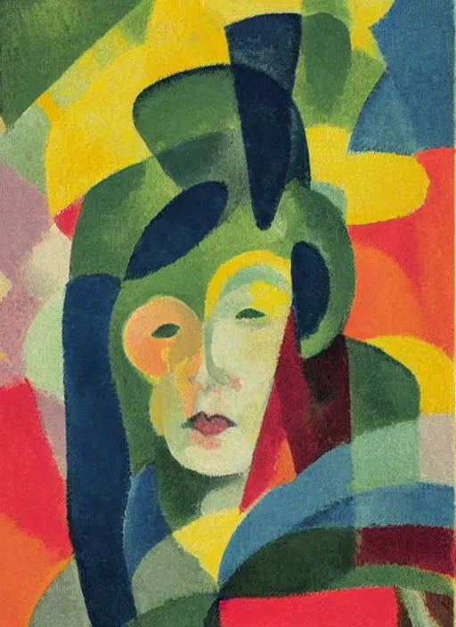 Prompt: an extreme close-up abstract portrait of a lady enshrouded in an impressionist representation of Mother Nature and the meaning of life by Sonia Delaunay and Igor Scherbakov, abstract colorful lake garden at night, thick visible brush strokes, figure painting by Anthony Cudahy and Rae Klein, vintage postcard illustration, minimalist cover art by Mitchell Hooks