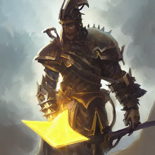 Prompt: yellow broad sword, giant sword, war blade weapon, hearthstone weapon art, by greg rutkowski