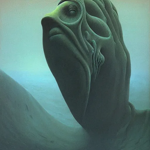 Prompt: a painting of a giant underwater creature by zdzisław beksiński