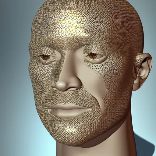 Image similar to a 3d human head made up of shiny holograms