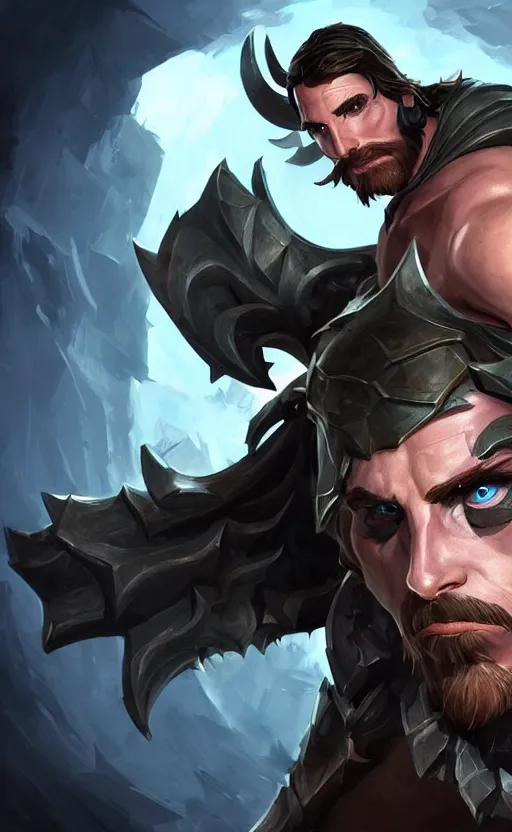 Image similar to Christian Bale as a character in the game League of Legends, with a background based on the game League of Legends, detailed face, old 3d graphics