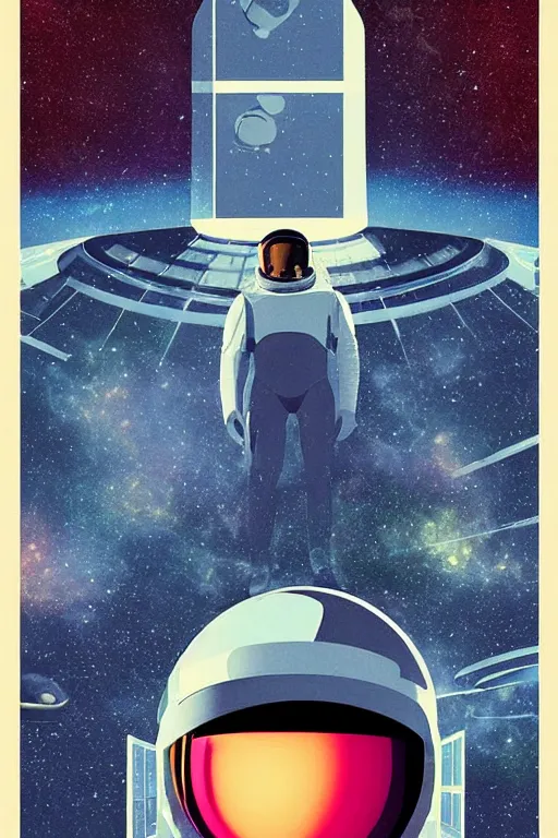 Prompt: poster art, movie poster, retrofuturism, sci - fi, textured, paper texture, 2 0 0 1 : a space odyssey by edward valigursky