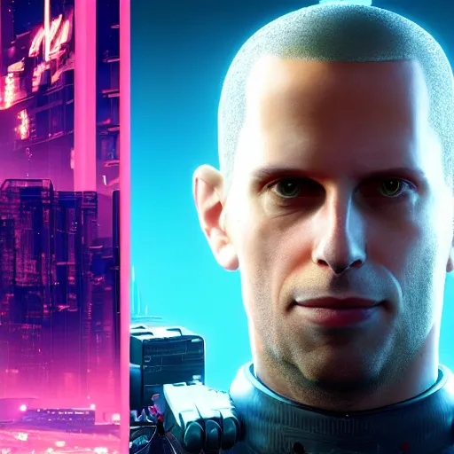 Prompt: nick bostrom portrait in cyberpunk 2 0 7 7 cp 2 0 7 7 3 8 4 0 x 2 1 6 0 simulation hypothesis oxford